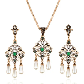 Perly Vintage Etnických Šperky Crystal Kvet Náhrdelníky Sady Drop Náušnice Žien, turecká Náušnice a Náhrdelník Nastaviť na Svadbu
