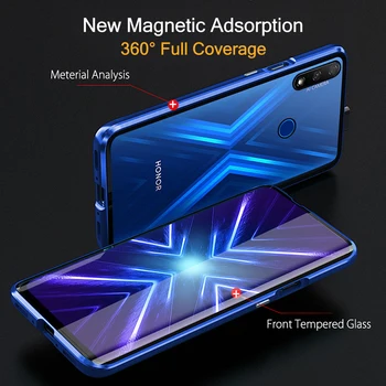 Na Počesť 9X Premium Prípade 360° Magnetické obojstranné Tvrdeného Skla Kovový Rám Prípade Huawei X9 Honor9X Globálne Fundas Couqes