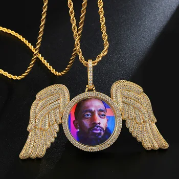 JesElleCo Hip Hop Európsky a Americký Štýl Vlastné Fotografie Krídlo Tvar Náhrdelník Prívesok pre Módne Šperky