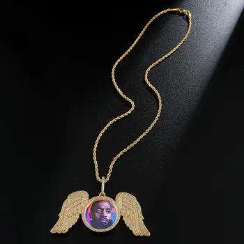JesElleCo Hip Hop Európsky a Americký Štýl Vlastné Fotografie Krídlo Tvar Náhrdelník Prívesok pre Módne Šperky