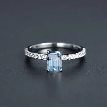 Gem Balet Rez Obdĺžnik 1.28 Ct Prírodné Sky Blue Topaz Nové 925 Sterling Silver Zásnubné Prstene Pre Ženy, Jemné Šperky