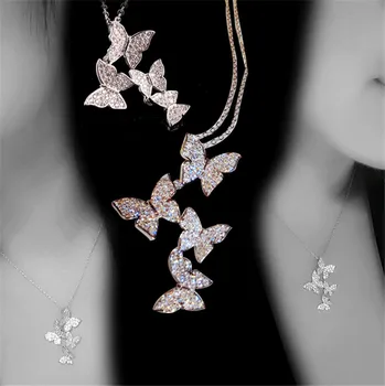 Motýľ tvar Real 925 Sterling Silver Diamond cz Šperky set Kúzlo Strany Svadobné Náušnice, Náhrdelník Pre Ženy, Svadobné Šperky