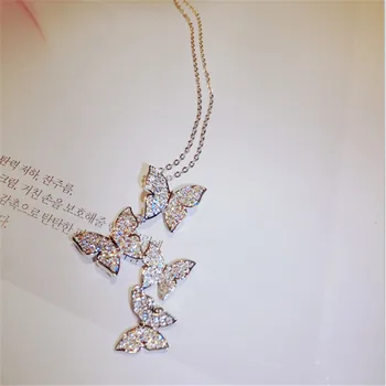 Motýľ tvar Real 925 Sterling Silver Diamond cz Šperky set Kúzlo Strany Svadobné Náušnice, Náhrdelník Pre Ženy, Svadobné Šperky