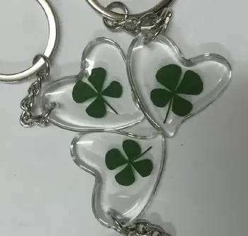 DOPRAVA ZADARMO 18 ks skutočná zelená four leaf clover srdce milovníka keychain