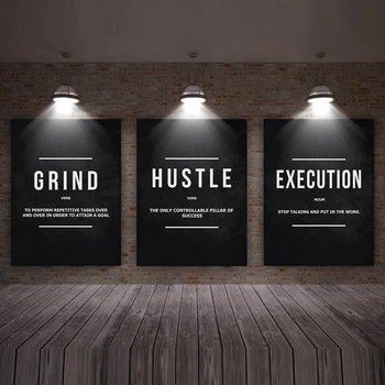 Grind Hustle Vykonanie Wall Art Plátno Tlačí Office Dekor Motivačný Moderného Umenia Podnikateľ Motivácia Maľovať Obrázky