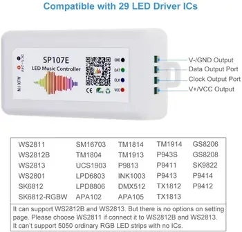 SP108E/107E/105E/110E SPI, WIFI, Bluetooth pixel IC Hudby Radiča smart phone Pre WS2812B WS2813 SK6812 Pásy DC5-12V