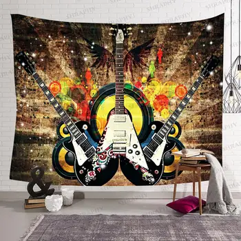 Simsant Hudby Gobelín Gitara Hudobný Nástroj Rock Štýl Art Stene Visí Tapisérie pre Obývacia Izba Domov Koľaji Dekor