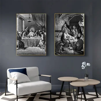Ježiš Kristus Biele a Čierne Nástenné Plátno na Maľovanie Da Vinciho Poslednej Večeri, Plagáty a Potlačou obrazov na Stenu Pre Obývacia Izba Cuadros