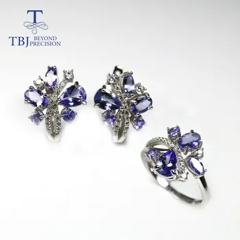 Prírodné Tanzanite drahokam Šperky set, svetlo modrá tanzánia drahokam náušnice Krúžok 925 sterling silver jemné šperky pre ženy