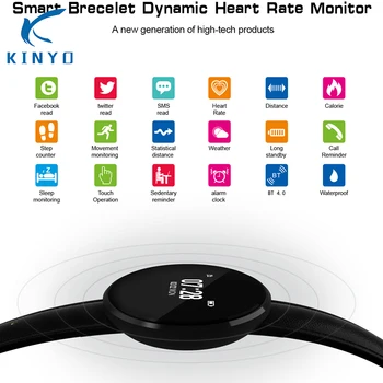 2018 Kinyo Najnovší Inteligentný Náramok Smart Kapela 24 Hodín Srdcovej Pulsometer Fitness Tracker Smartwatch pk mi band 3