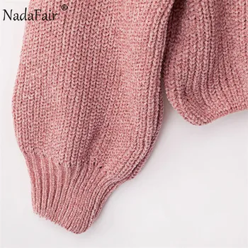 Nadafair Zimné Turtleneck Sveter Ženy Pulóvre Jeseň Bežné Pletený Sveter Femme Pink White Black Pevné Jumper Knitwear