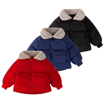 2021 Nové Deti Zimný Kabát Dieťa Chlapci Dievčatá Vietor Dôkaz Snowsuit Pevné Dlhý Rukáv Zahustiť Teplé Kabáty Tlačidlo Chlieb Bunda