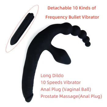 Silikónové Penis 10 Vibračné Módy Prieniku Lesbické Strapon Dildo Vibrátor Análne Korálky Zadok Plug G-Spot Vibrátor Masér
