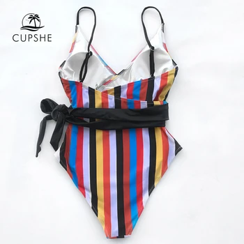 CUPSHE Obratník Discusssion Prúžok jednodielne Plavky Ženy Push Up Zviazaný Lúk Pás Monokiny 2021 Dievča plavky Plavky