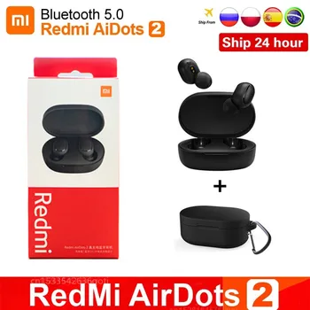Pôvodný Xiao Redmi Airdots 2 TWS Pravda, Bezdrôtová Bluetooth Slúchadlá Stereo bass 5.0 Headset S Nabíjanie Prípade Silikónové puzdro