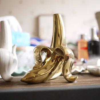 Desktop Vázy, Dekorácie Keramické Matné Biele Zlato Banán Váza Nordic Výzdoba Domov Vázy Pre Svadby