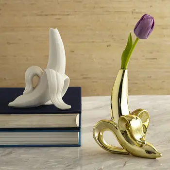 Desktop Vázy, Dekorácie Keramické Matné Biele Zlato Banán Váza Nordic Výzdoba Domov Vázy Pre Svadby