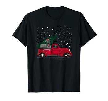 Až Bradáči Psa Vianočné milenca darček Tričko-pánske T-Shirt-Black Red Truck pick
