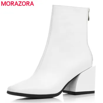 MORAZORA 2020 špičkovú kvalitu full originálne kožené topánky ženy členková obuv zip námestie podpätky Chelsea topánky, módne šaty, topánky žena