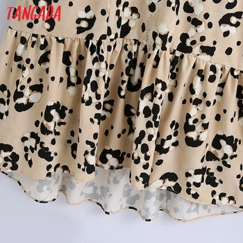 Tangada Módne Ženy Leopard Tlač Tričko Šaty Voľné Vintage Dlhý Rukáv Bežné Dámy Midi Šaty BE225