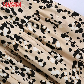 Tangada Módne Ženy Leopard Tlač Tričko Šaty Voľné Vintage Dlhý Rukáv Bežné Dámy Midi Šaty BE225