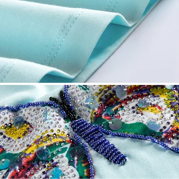 IZEVUS 2020 letné nový štýl slim bavlna vyšívanie korálkami motýľ dámske tričko krátky rukáv