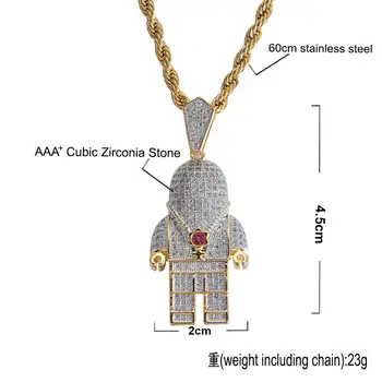 Bling Bling Hiphop Ľadový Z AAA+ Cubic Zirconia Priestor Astronaut Prívesok Mužov Crystal Náhrdelník Hip Hop Šperky
