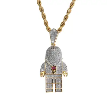 Bling Bling Hiphop Ľadový Z AAA+ Cubic Zirconia Priestor Astronaut Prívesok Mužov Crystal Náhrdelník Hip Hop Šperky