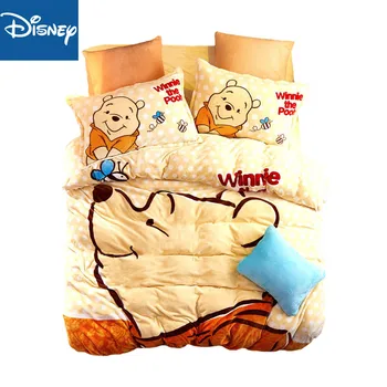 Disney Winnie The Pooh Tlač Flanelové Cumlík posteľná bielizeň Sady jednoduché Dvojité Queen Size Vybavené List prehoz cez posteľ Deti Spálňa Decor