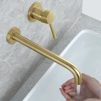 Luxusné zlatým Ťuknite na Stenu Kúpeľňa Umývadlo Umývadlo, Batérie, Pevné Brass Teplej a Studenej Mixér Zlaté Vaňou Batérie