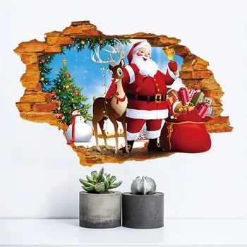 Vianočné nálepky na Stenu 3D Santa nástenné maľby Obývacia izba, spálňa, izba, TV joj, dekorácie samolepky na stenu pre deti izbách