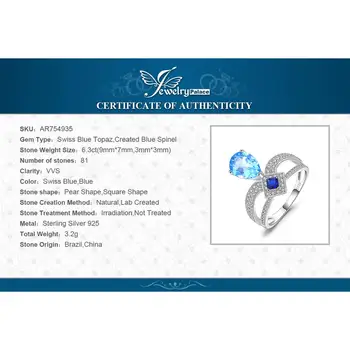 JewelryPalace Regal 6.3 ct Hruška Blue Topaz Princezná Rez Vytvorený Modrá Spinelovou Cooktail Krúžok 925 Sterling Silver