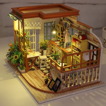 Diy Doll House Library Kávy 3d Mini Dom Cesty Fashion Shop Miniatúrne Scénu Chlapci A Dievčatá Valentína Darček