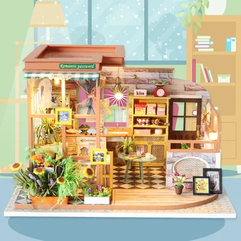 Diy Doll House Library Kávy 3d Mini Dom Cesty Fashion Shop Miniatúrne Scénu Chlapci A Dievčatá Valentína Darček
