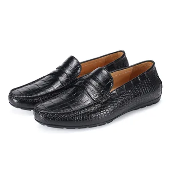 Muži jazdy topánky reálne Krokodílej kože pánske členkové topánky slip-on č čipky topánky hrach skutočné kvality usne