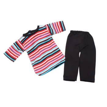 43 cm bábiky baby Oblečenie nové narodený farebné pruhované dlhý rukáv top + čierne nohavice hračky fit Americký 18-palcové Dievčatá bábiky f162