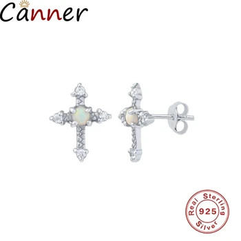 Canner Reálne 925 Sterling Silver Náušnice Stud Náušnice Klasické Opal Diamond Kríž Pre Ženy, Strieborné Šperky, Luxusné Pendientes