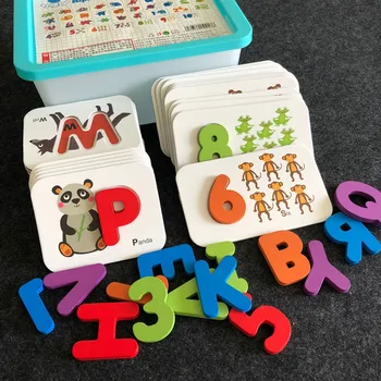 Jigsaw Puzzle, Hračky pre Deti Raného Vzdelávania 3D Puzzle DIY Drevená Skladačka Deti Digitálne Abecedy Párovanie Kognitívne Karty Hračka Dary