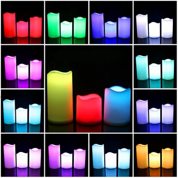 3ks Sada LED Viacfarebná Flameless Elektronické Sviečky Outdoor & Indoor Farby Sviečky, Svetlo S Multi-Funkcia Časovač R