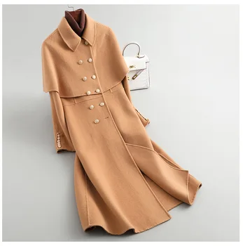Prírodné Vlny Kabát Žena Dlho Cashmere Bunda Ženy Kórejský Elegantné Vlnené Oblečenie 2019 Jar Jeseň Zmes Kabát Q012