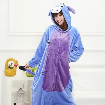 Rodina Halloween Cosplay Kostým Zvierat Somár Modré Pyžamo Zime Teplé Cartoon Sleepwear Zodpovedajúce Oblečenie Matka Deti Onesie