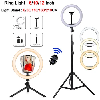 0.8/1.1/1.6/2.0 M LED Prsteň Svetla so Svetlom Prsteň Stáť Stmievateľné Selfie Krúžok Lampa s Telefónom Klip Pre TikTok Youtube make-up Live