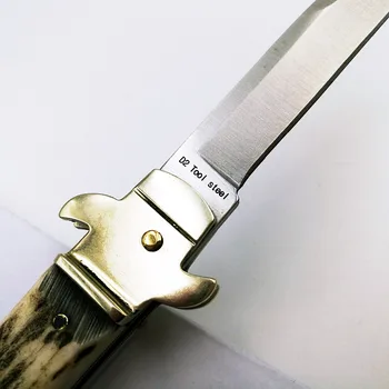 Taliansky Godfather Skladací nôž D2 Čepeľ Prírodné Antler Rukoväť Vreckové Nože na Prežitie Poľovnícke Taktické Rýchlo Otvoriť výchovy k DEMOKRATICKÉMU občianstvu Nástroje