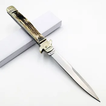 Taliansky Godfather Skladací nôž D2 Čepeľ Prírodné Antler Rukoväť Vreckové Nože na Prežitie Poľovnícke Taktické Rýchlo Otvoriť výchovy k DEMOKRATICKÉMU občianstvu Nástroje