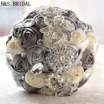 H&S Svadobné Kytice Saténové svadobné kytice Ručne vyrobené Svadobný Kvet Drahokamu Bridesmaid, Kytice Crystal 2020 bouquet de mariage