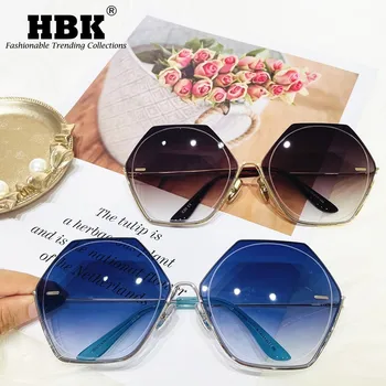 HBK bez obrúčok slnečné Okuliare Ženy 2021 Dizajn Značky Gradient Vintage Luxusné Modrá Slnečné Okuliare Muži Móda Hexagon Retro Okuliare UV400
