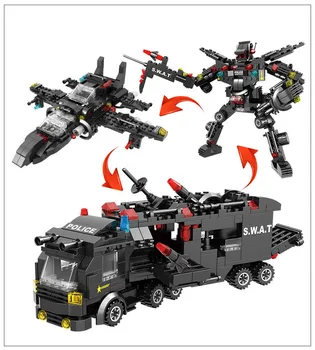 8 V 3 Mestskej Polície Série SWAT Stavebné Bloky pre Deti Montáž Zbrane Lietadiel Auto Robot Hračky Model s číslami Tehly