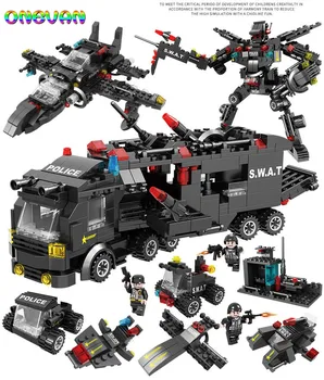 8 V 3 Mestskej Polície Série SWAT Stavebné Bloky pre Deti Montáž Zbrane Lietadiel Auto Robot Hračky Model s číslami Tehly