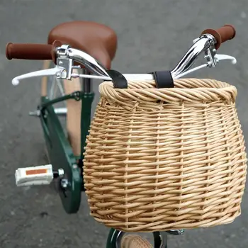 Vintage Handwoven Ratan Deti Úschovňa Bicyklov Kôš Elektrické Auto, Bicykel, Na Prednej Rukoväti, Dospelých Prútený Košík Na Bicykel Koše