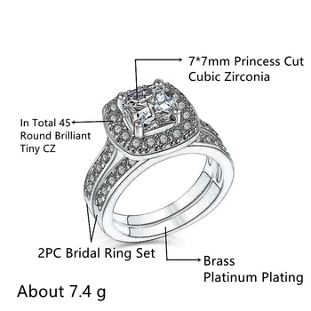 Huitan Svadobný Prsteň s Princezná Rez Cubic Zirconia Kolík Nastavenie Módu Zapojenie Sľub Prstene pre Ženy&Priateľku